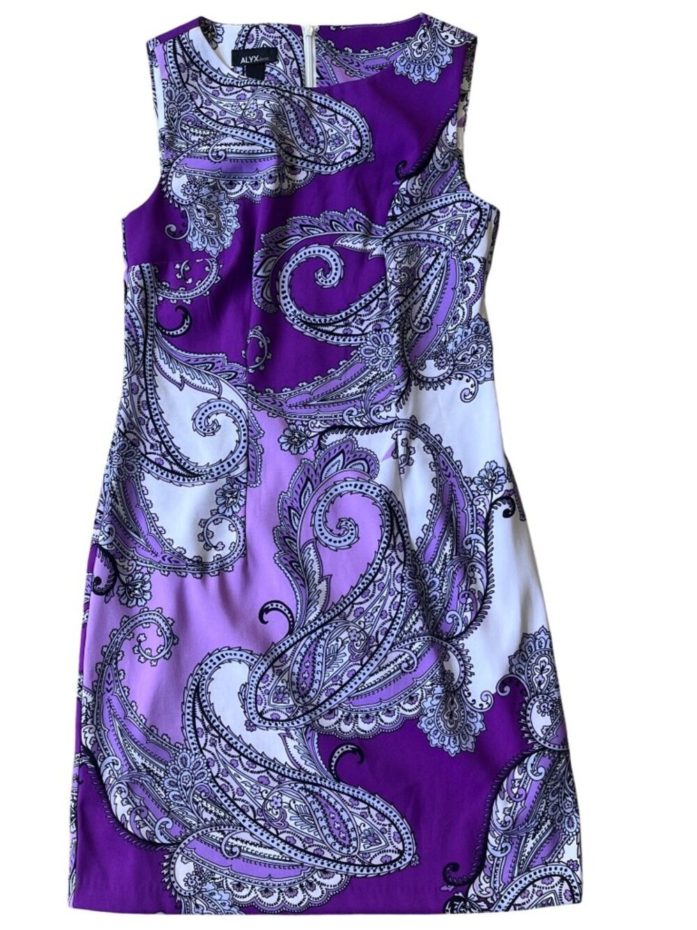 Alyx Mod Artsy 60s Psychedelic Sheath Dress Womens 4 Sleeveless Purple Paisley